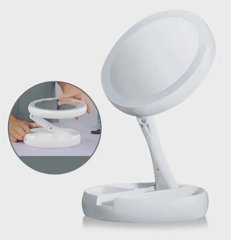 Espelho Duplo para Maquiagem com Iluminação em LED e Aumento de 10x - Zoom Light