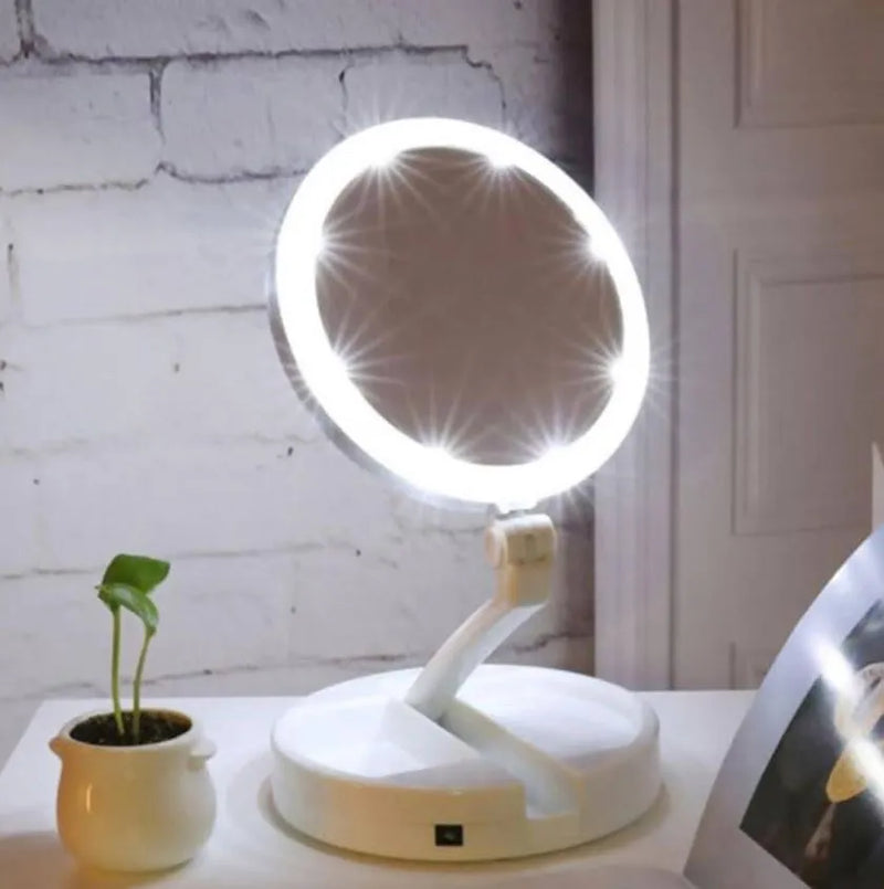 Espelho Duplo para Maquiagem com Iluminação em LED e Aumento de 10x - Zoom Light