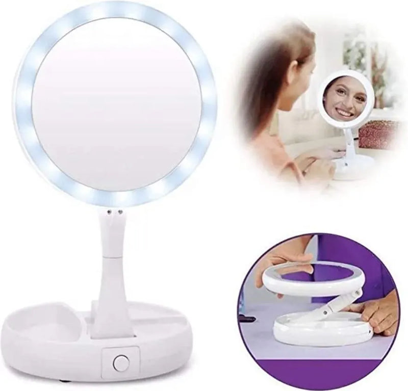 Espelho Duplo para Maquiagem com Iluminação em LED e Aumento de 10x - Zoom Light