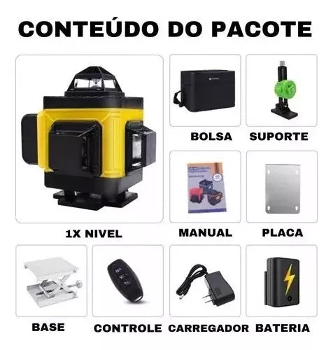 Nível A Laser Pracmanu 16 Linhas C/ Suporte Parede + Controle + Bolsa