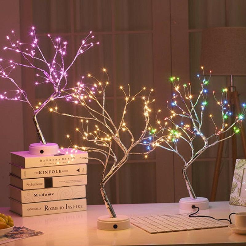 Mini árvore de fio de cobre com iluminação agradável - Tem diversos
