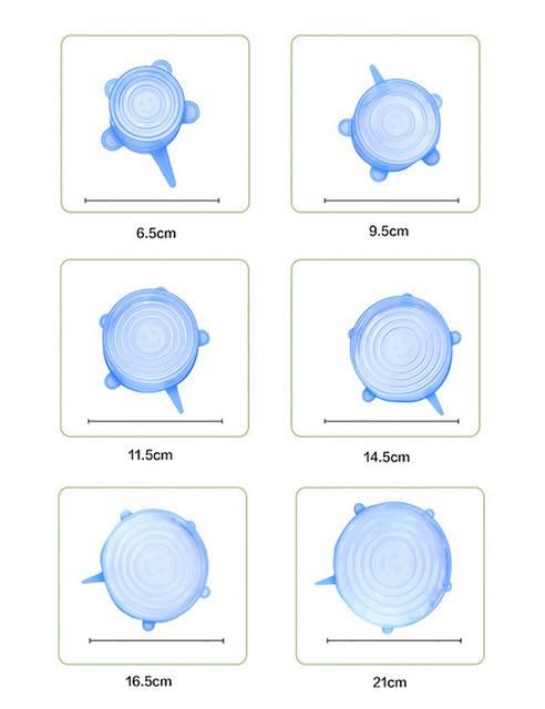 Conjunto Flexível de Tampa Universal em Silicone - 6 Peças.