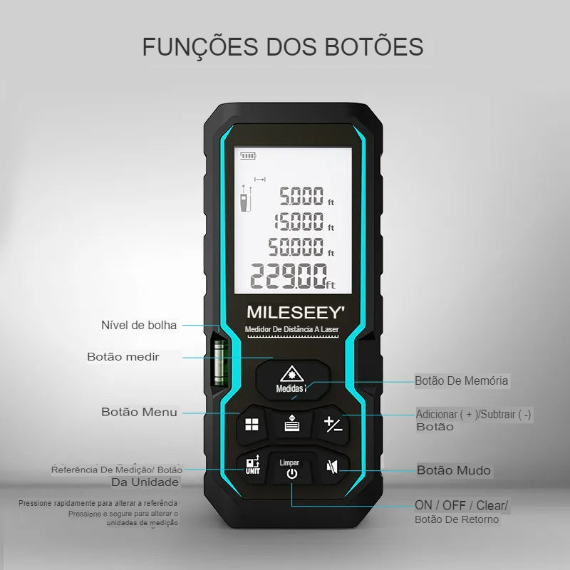 Trena Digital Laser Alta Precisão Profissional Mileseey X6 IP54