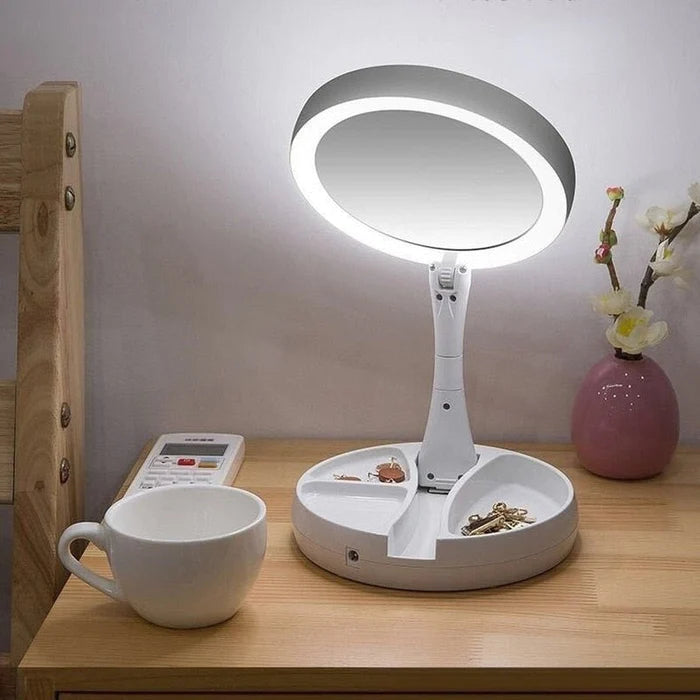Espelho Duplo para Maquiagem com Iluminação em LED e Aumento de 10x - Zoom Light